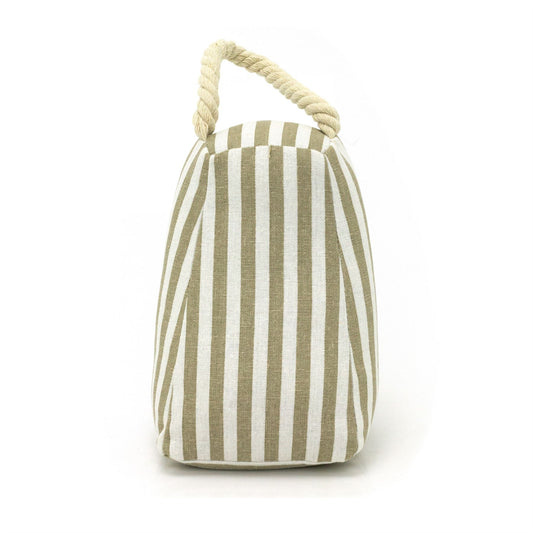 Beige Stripe Fabric Doorstop | Triangular Weighted Door Stop with Handle 1.2kg