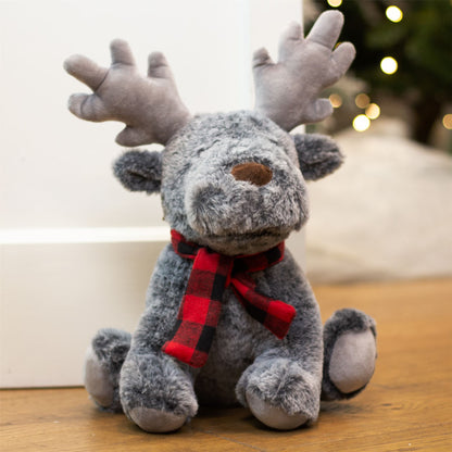 Alfie Reindeer Doorstop | Christmas Door Stop with Antlers & Checkered Scarf