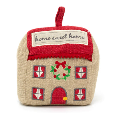 Home Sweet Home Christmas Cottage Doorstop | Festive Fabric House Door Stop 17cm