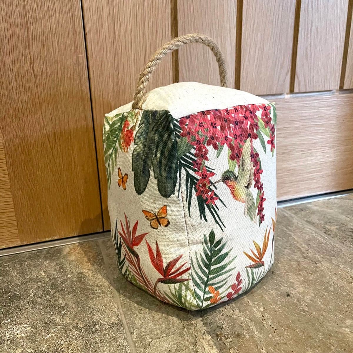 Hummingbird Fabric Doorstop | Tropical Floral Bird Stop with Handle - 20cm