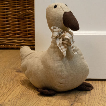 Adorable Duck Doorstop | Fabric Duck Shaped Door Stop with Gingham Bow - 24cm