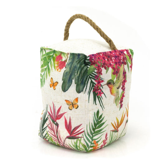 Hummingbird Fabric Doorstop | Tropical Floral Bird Stop with Handle - 20cm