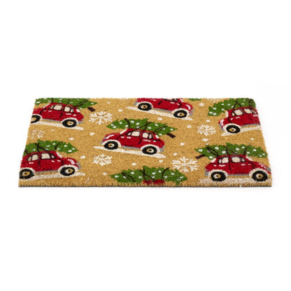 Cars Christmas Doormat | Non-slip Rectangular Coir Welcome Door Mat - 59x39cm