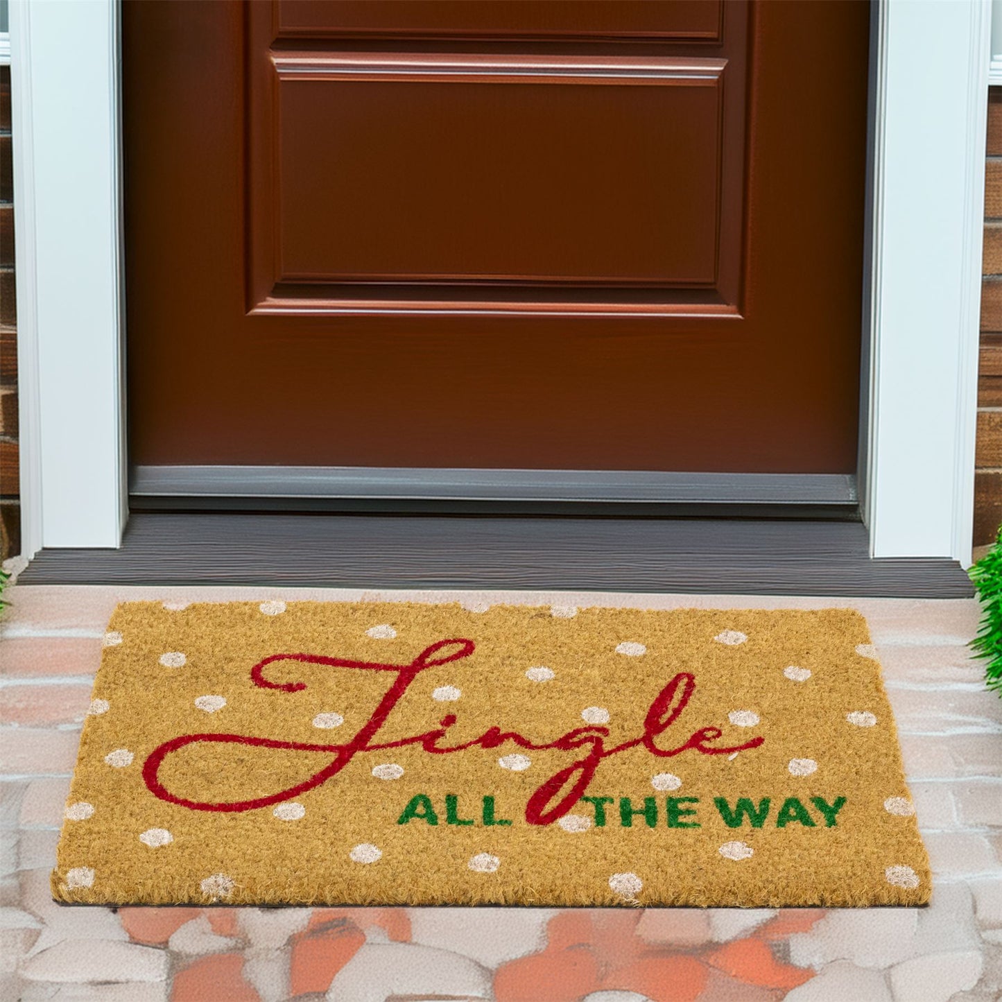 Jingle All The Way Christmas Doormat | Festive Coir Welcome Door Mat - 59x39cm