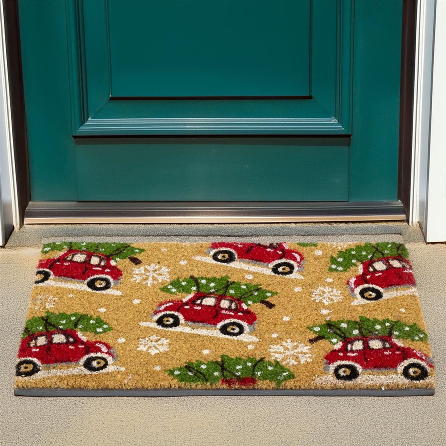 Cars Christmas Doormat | Non-slip Rectangular Coir Welcome Door Mat - 59x39cm