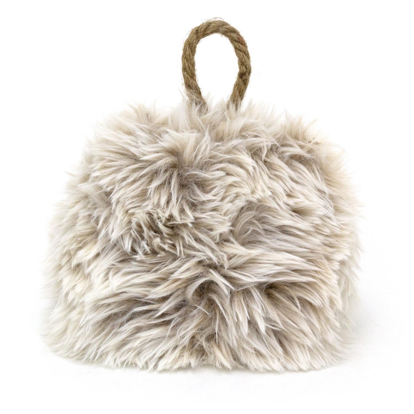 Faux Fur Doorstop | Plush Fluffy Weighted Door Stop With Jute Handle - 15cm