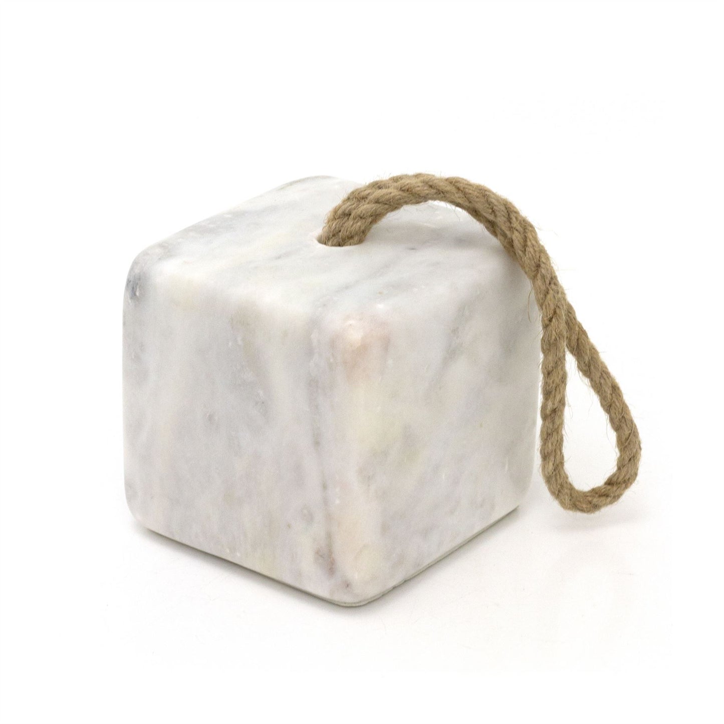 3kg Square White Marble Doorstop with Handle | Heavy Duty Cube Door Stop for Floor - 10cm