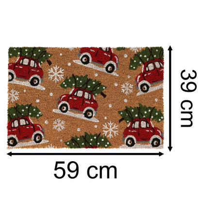 Cars Christmas Doormat | Non-slip Rectangular Coir Welcome Door Mat - 59x39cm