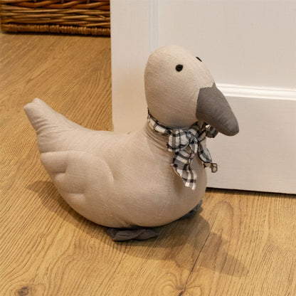 Adorable Duck Doorstop | Fabric Duck Shaped Door Stop with Gingham Bow - 24cm