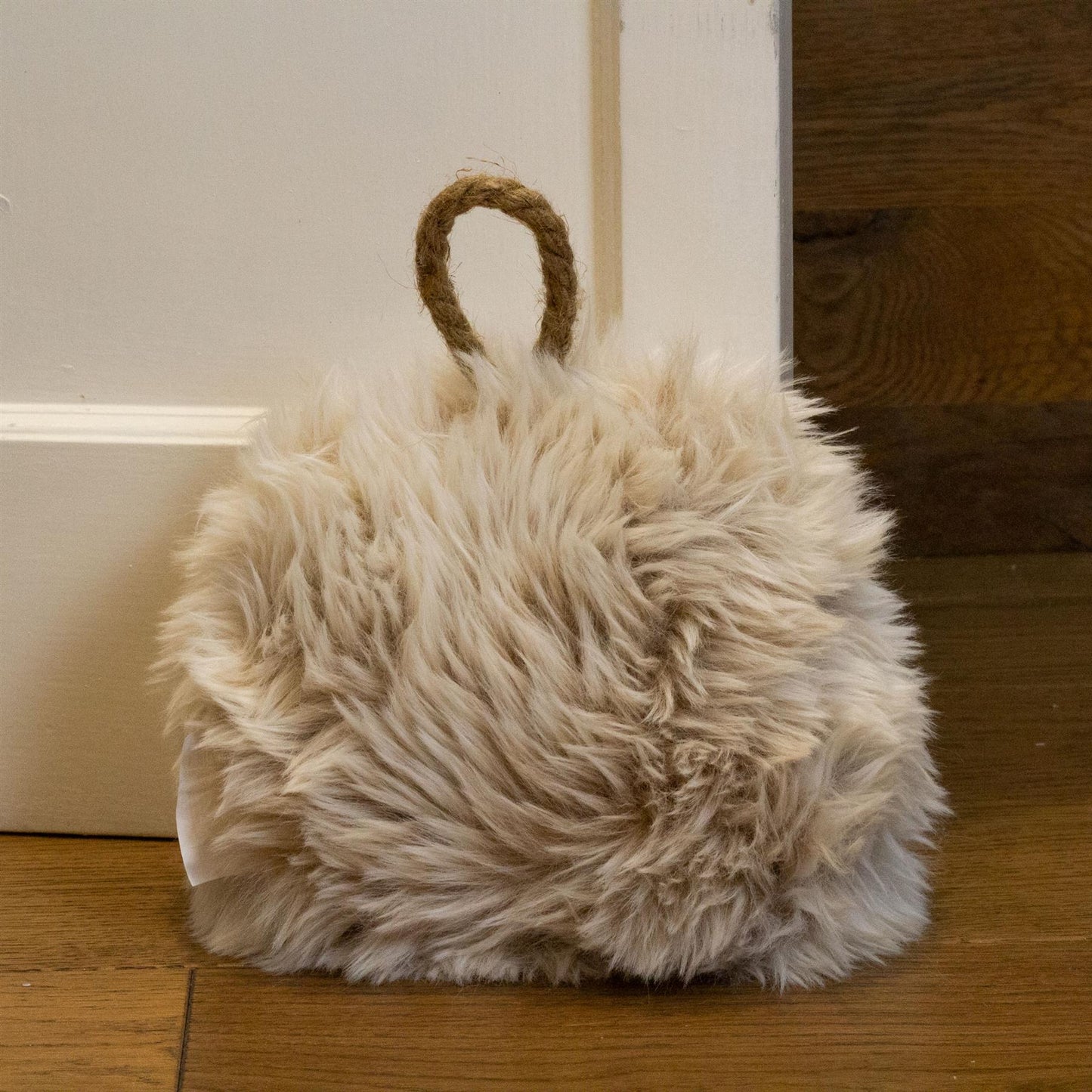 Faux Fur Doorstop | Plush Fluffy Weighted Door Stop With Jute Handle - 15cm