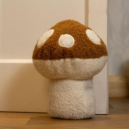 Boucle Mushroom Doorstop | Decorative Fabric Toadstool Shaped Door Stop - 22cm