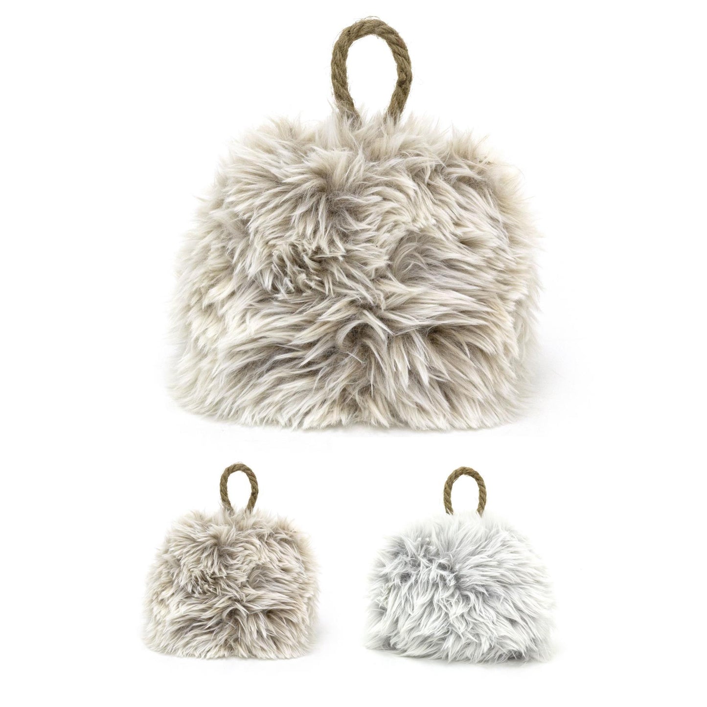 Faux Fur Doorstop | Plush Fluffy Weighted Door Stop With Jute Handle - 15cm