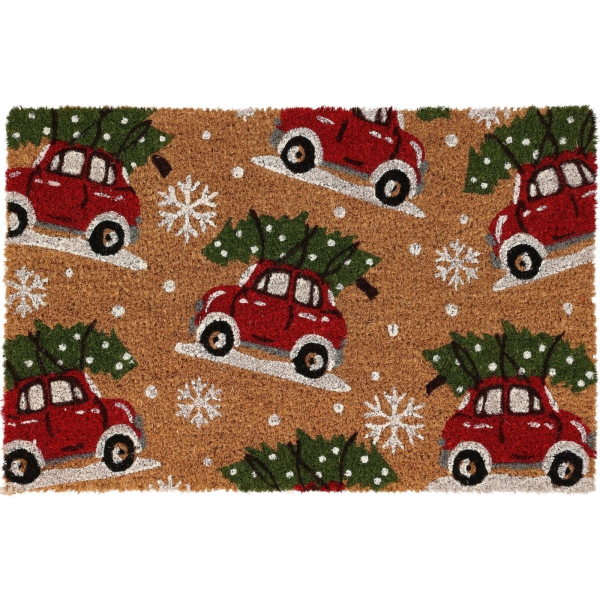 Cars Christmas Doormat | Non - slip Rectangular Coir Welcome Door Mat - 59x39cm - Doormat