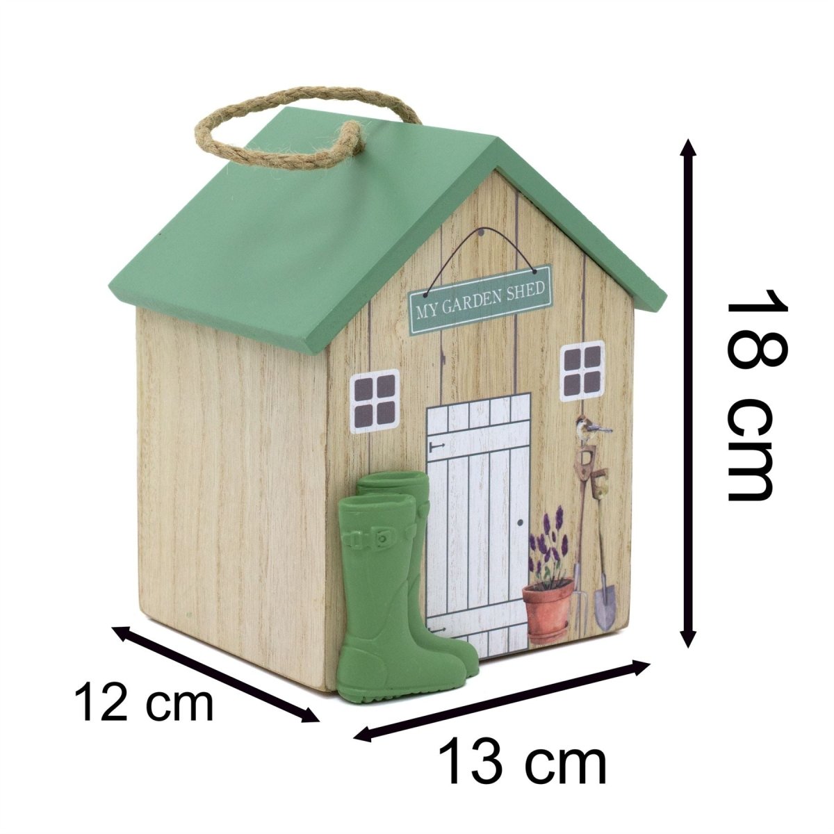 Charming Wooden Shed Doorstop | Cute Wood Door Stop with Jute Handle - 18x15cm - Doorstop