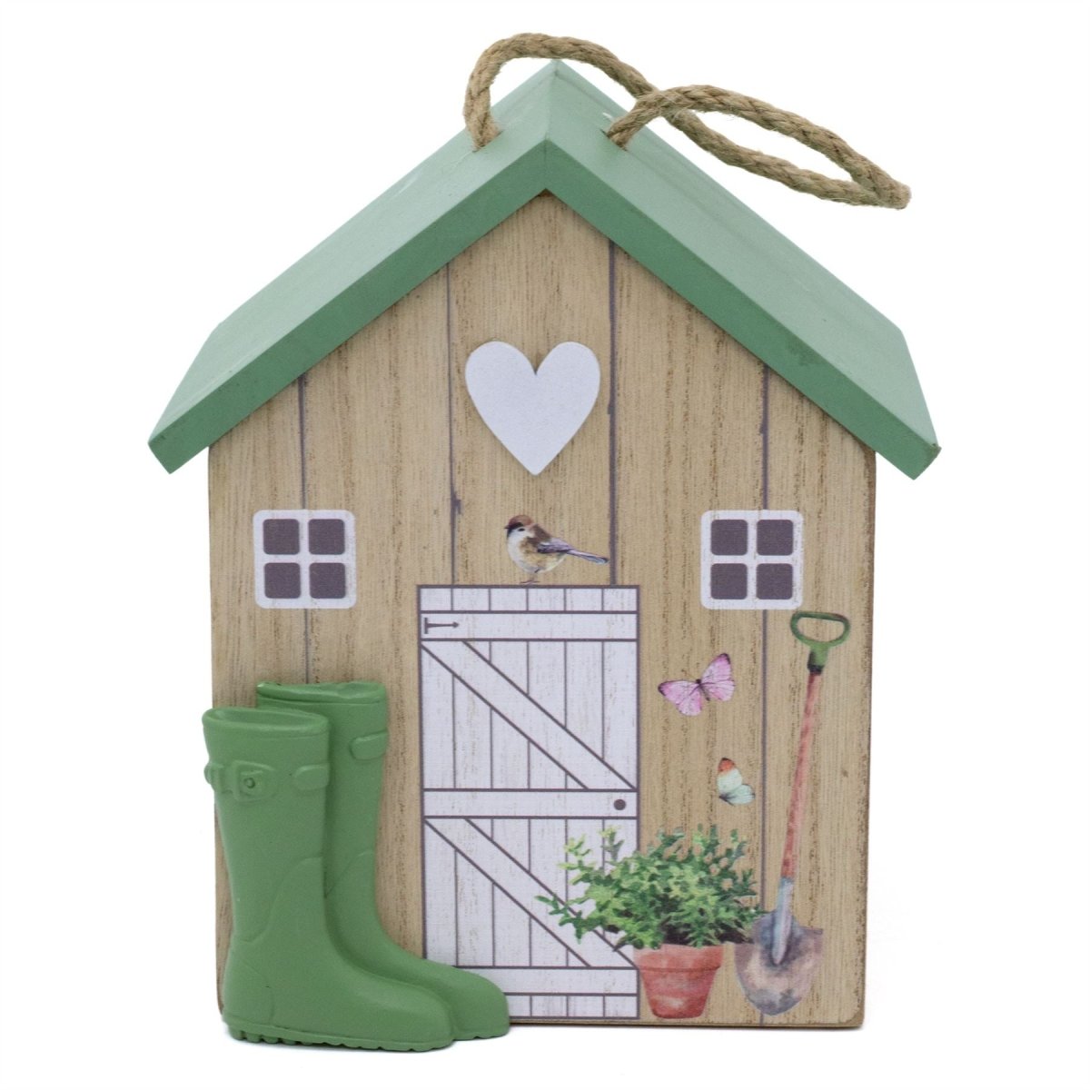 Charming Wooden Shed Doorstop | Cute Wood Door Stop with Jute Handle - 18x15cm - Doorstop