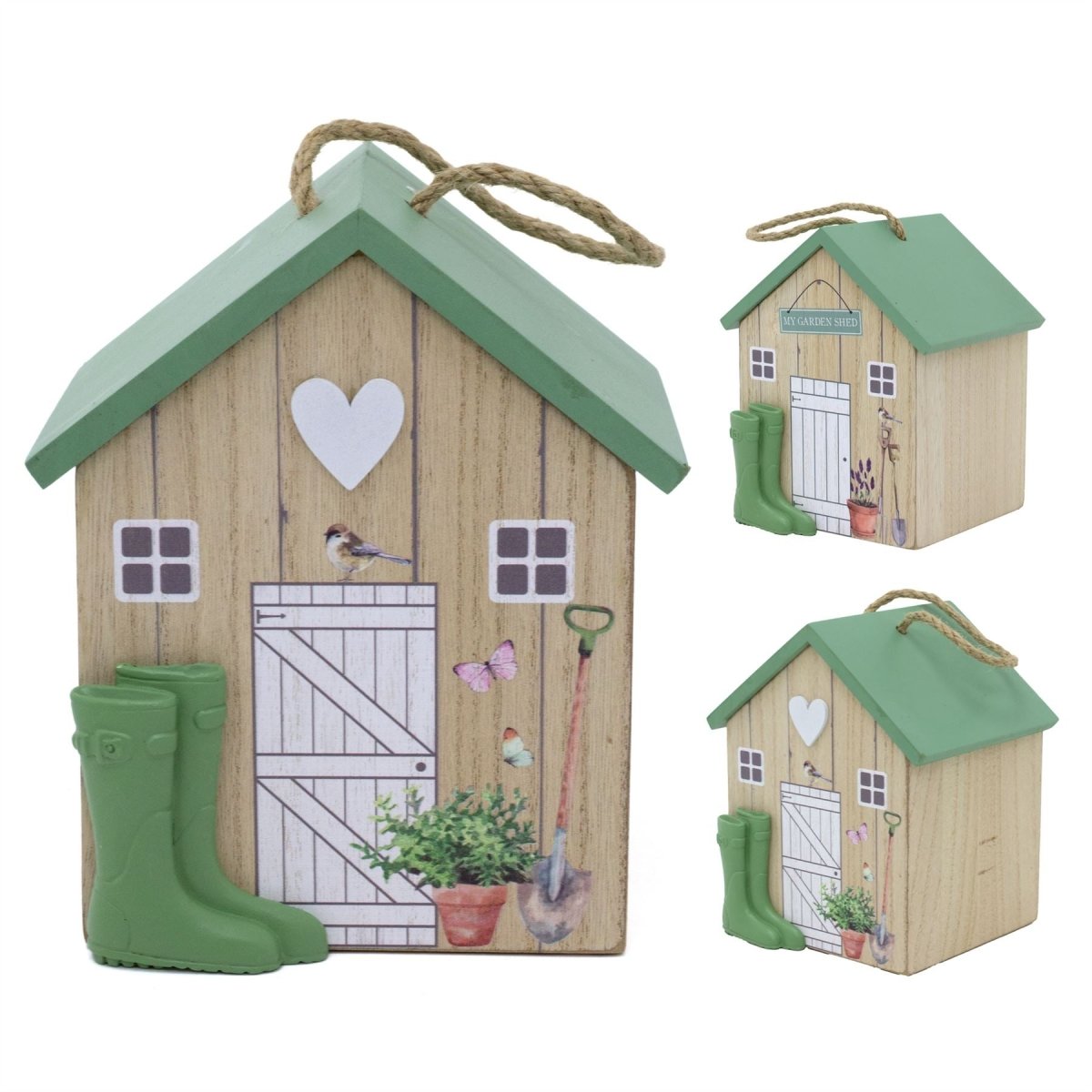 Charming Wooden Shed Doorstop | Cute Wood Door Stop with Jute Handle - 18x15cm - Doorstop