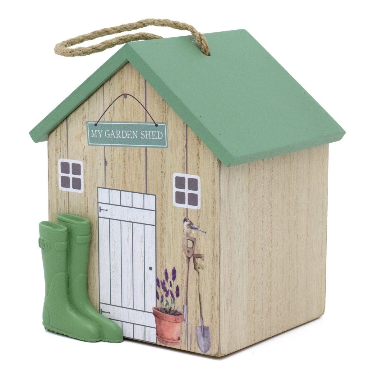 Charming Wooden Shed Doorstop | Cute Wood Door Stop with Jute Handle - 18x15cm - Doorstop