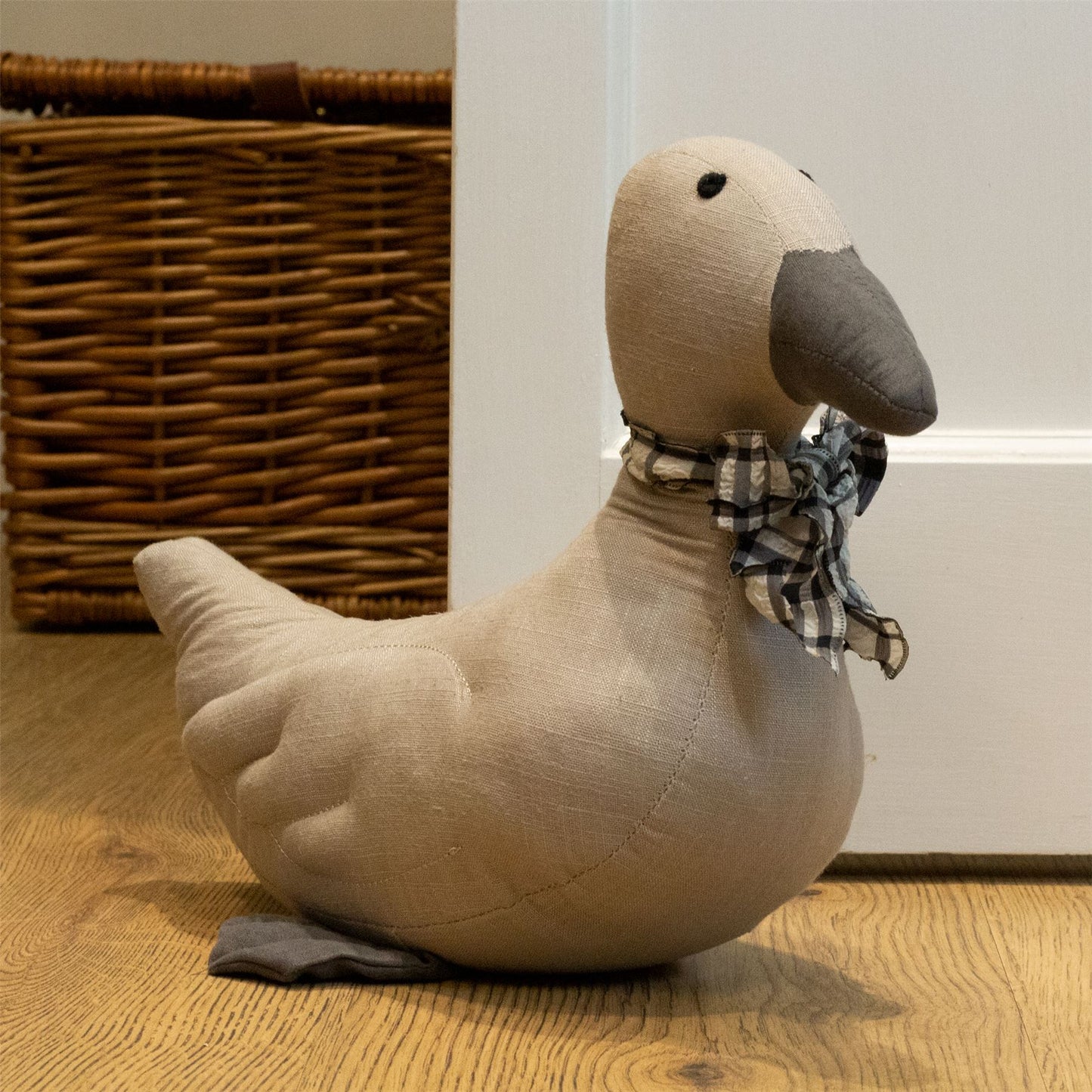 Adorable Duck Doorstop | Fabric Duck Shaped Door Stop with Gingham Bow - 24cm