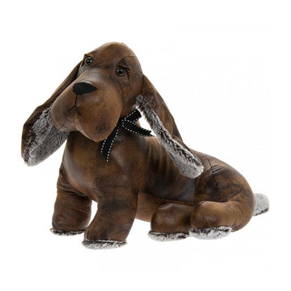 Roscoe Basset Hound Doorstop | Faux Leather Dog Shaped Animal Door Stop - 32cm