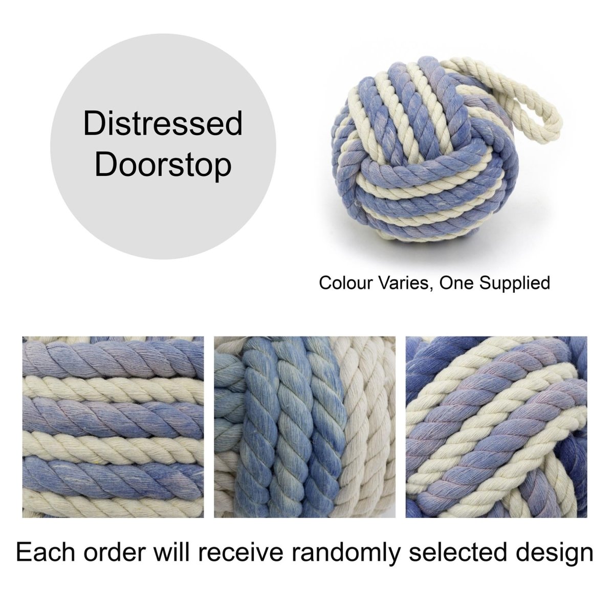 Distressed Blue Rope Doorstop | Two - Tone Nautical Rope Knot Door Stop - 12cm - Doorstop