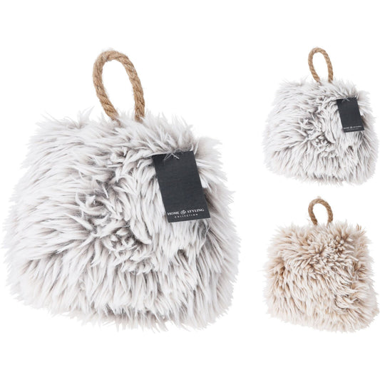 Plush Cube Doorstop | Luxurious Faux Fur Weighted Stopper with Jute Handle 15cm