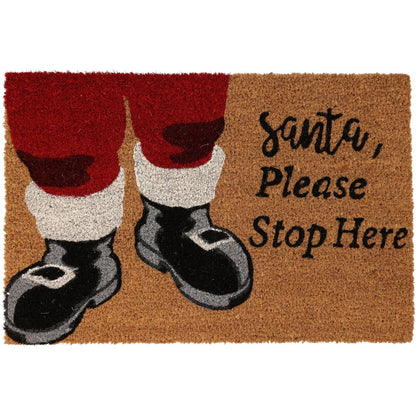 Santa Stops Here Christmas Doormat | Festive Coir Welcome Door Mat - 59x39cm