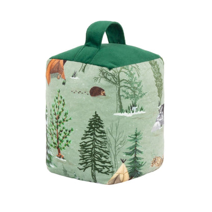 Lodge Wood Velvet Doorstop | Winter Forest Oak Green Door Stop with Handle 18cm - Doorstop