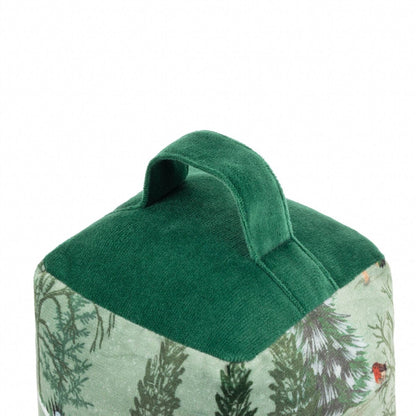 Lodge Wood Velvet Doorstop | Winter Forest Oak Green Door Stop with Handle 18cm - Doorstop