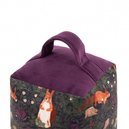 Pineberry Forest Velvet Doorstop | Woodland Squirrel Door Stop with Handle 18cm - Doorstop