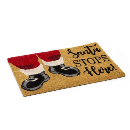 Santa Stops Here Christmas Doormat | Festive Coir Welcome Door Mat - 59x39cm - Doormat